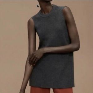 WILFRED Aritzia Palmier Tunic Wool Sweater Sleeveless Knit Side Slit Charcoal